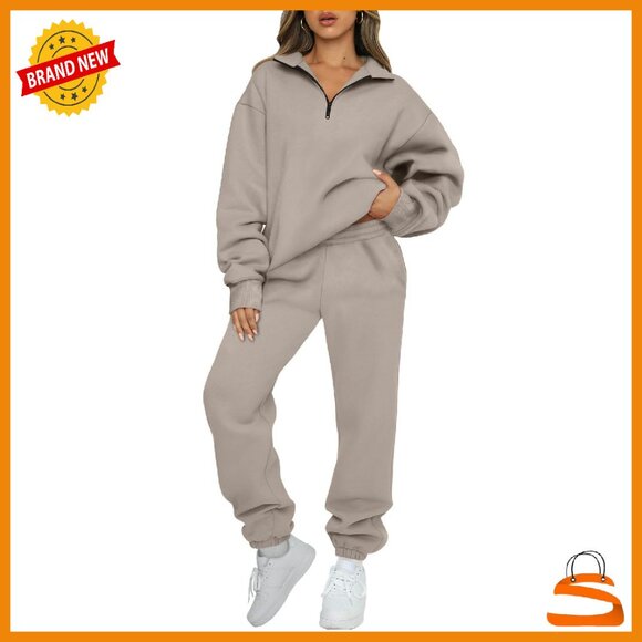 Pants - Women's Half Zip Sweatsuit Set with Pockets, 50/50 Polycotton Fleece Lined
